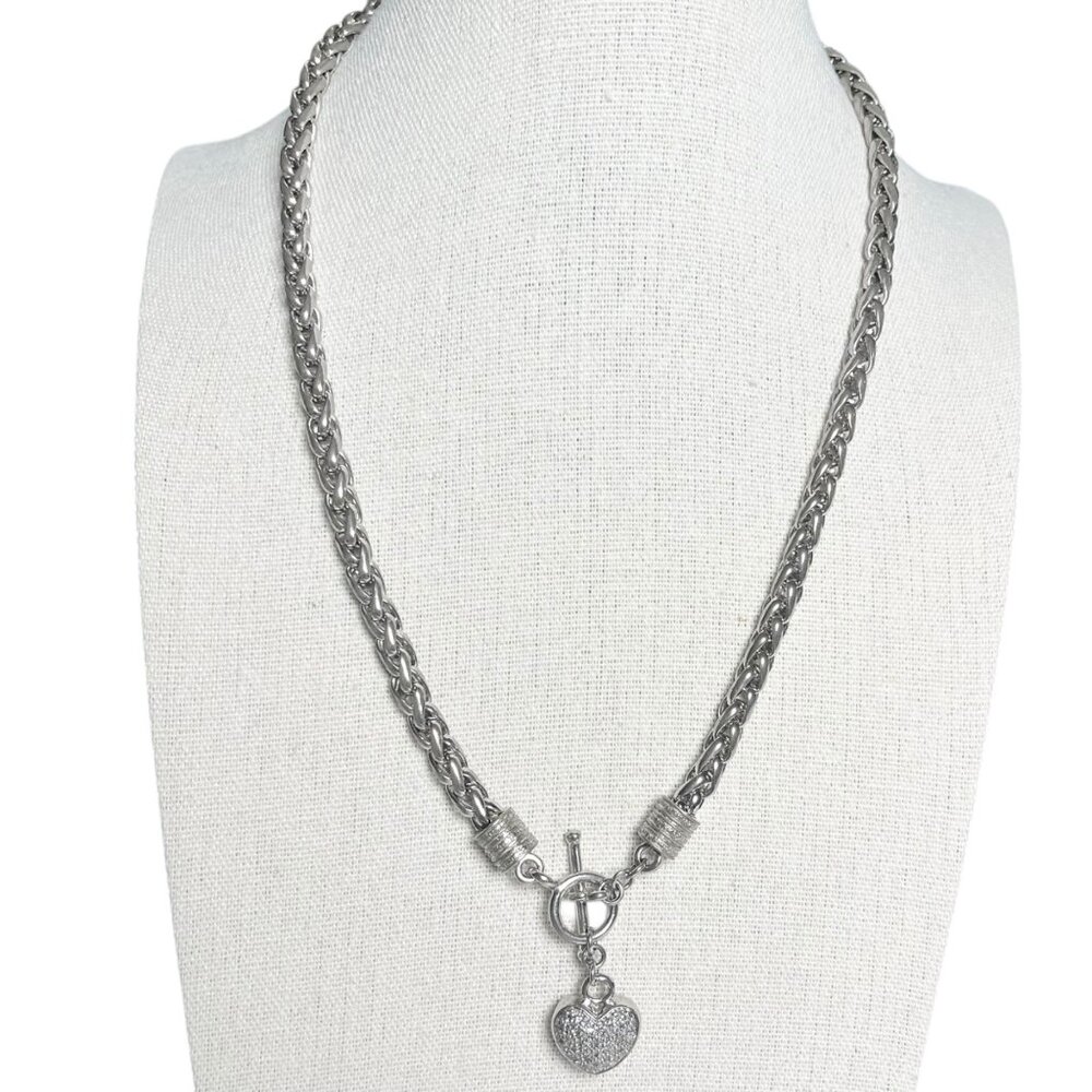 Heart Pendant Toggle Clasp Silver Chain Necklace 18" Kay Jewelers - Picture 2 of 4